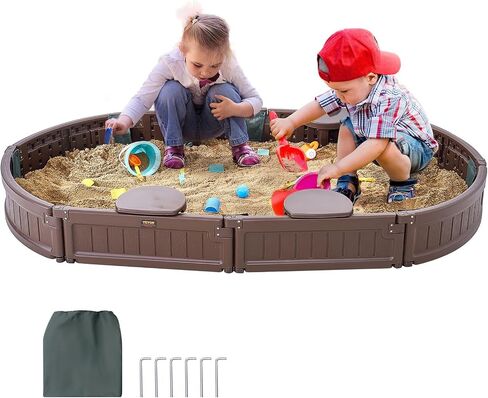 صندوق رمل VEVOR مع غطاء، 72 × 41.5 × 9.1 بوصة صندوق رمل بيضاوي، حفرة رمل HDPE مع 4 زوايا جلوس وبطانة سفلية، صندوق رمل للأطفال للفناء الخلفي في الهواء الطلق، الشاطئ، الحديقة، هدية للأولاد والبنات الذين تتراوح أعمارهم بين 3-12 عامًا، بني in Kuwait