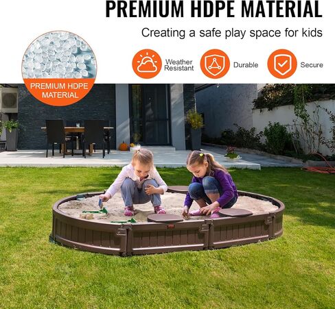 صندوق رمل VEVOR مع غطاء، 72 × 41.5 × 9.1 بوصة صندوق رمل بيضاوي، حفرة رمل HDPE مع 4 زوايا جلوس وبطانة سفلية، صندوق رمل للأطفال للفناء الخلفي في الهواء الطلق، الشاطئ، الحديقة، هدية للأولاد والبنات الذين تتراوح أعمارهم بين 3-12 عامًا، بني in Kuwait