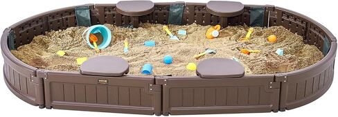 صندوق رمل VEVOR مع غطاء، 72 × 41.5 × 9.1 بوصة صندوق رمل بيضاوي، حفرة رمل HDPE مع 4 زوايا جلوس وبطانة سفلية، صندوق رمل للأطفال للفناء الخلفي في الهواء الطلق، الشاطئ، الحديقة، هدية للأولاد والبنات الذين تتراوح أعمارهم بين 3-12 عامًا، بني in Kuwait