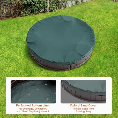 VEVOR Sandbox with Cover, 72 x 41.5 x 9.1 in Oval Sand Box, HDPE Sand Pit with 4 Corner Seating and Bottom Liner, Kids Sandbox for Outdoor Backyard, Beach, Park, Gift for Boys Girls Ages 3-12, Brown in Saudi Arabia