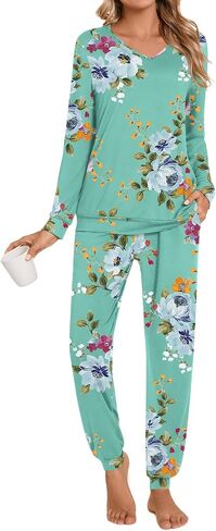 Anydoll Womens Pajamas Sets 2 Piece Lounge Set Long Sleeve Pjs Fall Joggers Pants Sleepwear with Pockets in Saudi Arabia