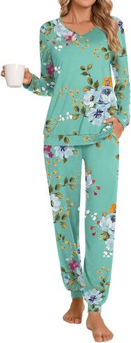 Anydoll Womens Pajamas Sets 2 Piece Lounge Set Long Sleeve Pjs Fall Joggers Pants Sleepwear with Pockets in Saudi Arabia