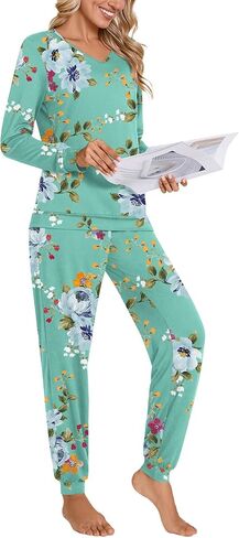 Anydoll Womens Pajamas Sets 2 Piece Lounge Set Long Sleeve Pjs Fall Joggers Pants Sleepwear with Pockets in Saudi Arabia