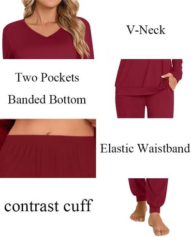 Anydoll Womens Pajamas Sets 2 Piece Lounge Set Long Sleeve Pjs Fall Joggers Pants Sleepwear with Pockets in Saudi Arabia