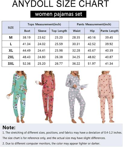 Anydoll Womens Pajamas Sets 2 Piece Lounge Set Long Sleeve Pjs Fall Joggers Pants Sleepwear with Pockets in Saudi Arabia