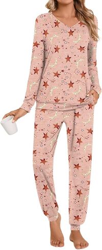 Anydoll Womens Pajamas Sets 2 Piece Lounge Set Long Sleeve Pjs Fall Joggers Pants Sleepwear with Pockets in Saudi Arabia