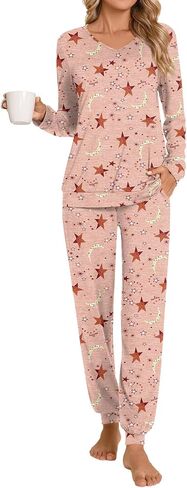 Anydoll Womens Pajamas Sets 2 Piece Lounge Set Long Sleeve Pjs Fall Joggers Pants Sleepwear with Pockets in Saudi Arabia