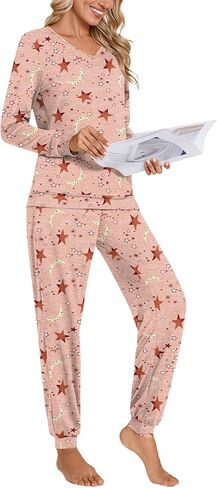 Anydoll Womens Pajamas Sets 2 Piece Lounge Set Long Sleeve Pjs Fall Joggers Pants Sleepwear with Pockets in Saudi Arabia