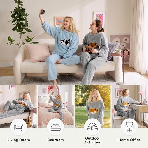 Bedsure Women Pajama Sets- Winter Soft Fleece Long Sleeve Pajama Loungewear, 2 Piece Warm Fuzzy Ladies Pajama Sleepwear Set in Saudi Arabia