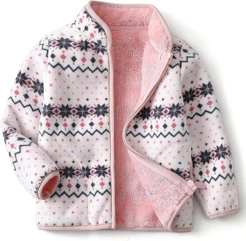 Kids Printed Polar Fleece Jacket Toddler Baby Boys Girls Autumn Winter Warm Sherpa Lining Outerwear Soft Lightweight in Kuwait