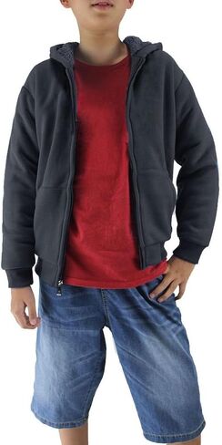 Boys Sherpa Hoodie Zipper Sports Warm Youth Fleece Jacket in Kuwait