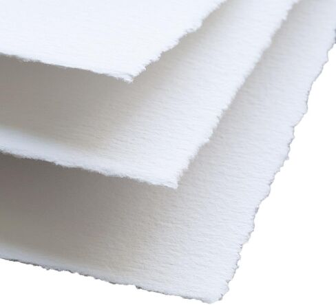 400 GSM / 25 Sheets Deckle Edge Blank Drawing Watercolor Paper, Off White, Mixed Media Loose Leaf Paper, Cotton Rag Handmade Paper for Artists, Invitations, Crafts (8 inches X 6 inches, Off White) in Saudi Arabia