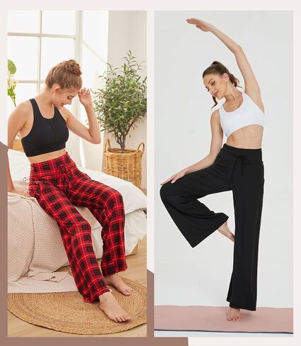 Women's Wide Leg Pajama Pants - Comfy Plaid Lounge Pants Stretch Casual Dress Loose Yoga Pants in Saudi Arabia