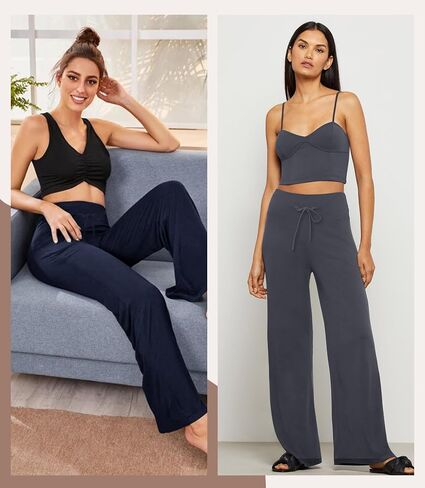 Women's Wide Leg Pajama Pants - Comfy Plaid Lounge Pants Stretch Casual Dress Loose Yoga Pants in Saudi Arabia