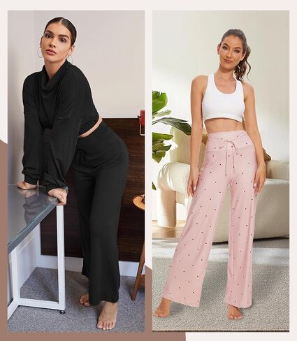 Women's Wide Leg Pajama Pants - Comfy Plaid Lounge Pants Stretch Casual Dress Loose Yoga Pants in Saudi Arabia