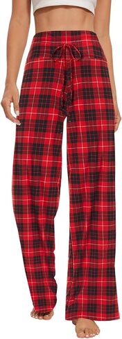 Women's Wide Leg Pajama Pants - Comfy Plaid Lounge Pants Stretch Casual Dress Loose Yoga Pants in Saudi Arabia
