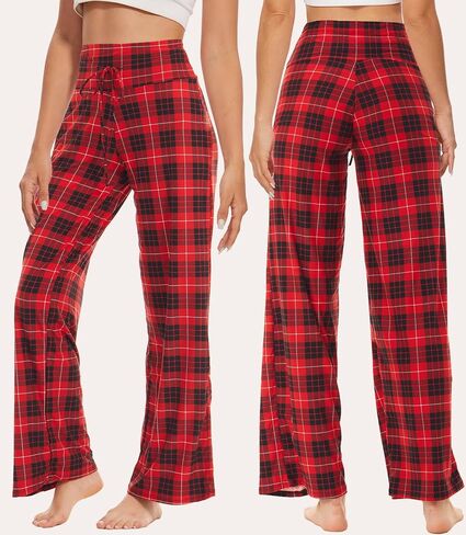 Women's Wide Leg Pajama Pants - Comfy Plaid Lounge Pants Stretch Casual Dress Loose Yoga Pants in Saudi Arabia