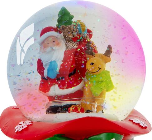 Christmas Musical Snow Globe - Plays 8 Songs Including Jingle Bells & Lights Up with Changing LED Colours - Large 14cm (Santa & Rudolph on Festive Hat) in Saudi Arabia