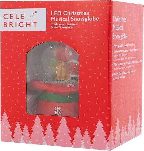 Christmas Musical Snow Globe - Plays 8 Songs Including Jingle Bells & Lights Up with Changing LED Colours - Large 14cm (Santa & Rudolph on Festive Hat) in Saudi Arabia