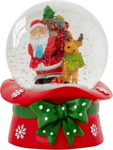 Christmas Musical Snow Globe - Plays 8 Songs Including Jingle Bells & Lights Up with Changing LED Colours - Large 14cm (Santa & Rudolph on Festive Hat) in Saudi Arabia