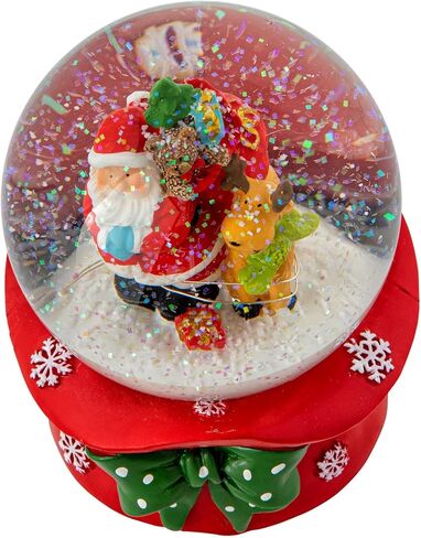 Christmas Musical Snow Globe - Plays 8 Songs Including Jingle Bells & Lights Up with Changing LED Colours - Large 14cm (Santa & Rudolph on Festive Hat) in Saudi Arabia