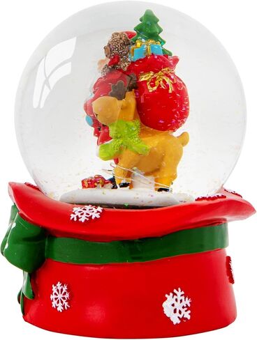 Christmas Musical Snow Globe - Plays 8 Songs Including Jingle Bells & Lights Up with Changing LED Colours - Large 14cm (Santa & Rudolph on Festive Hat) in Saudi Arabia