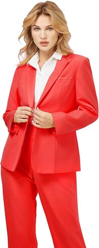 Womens 2 Piece Pants Suit Solid Notch Lapel One Button Slim Fit Blazer Jacket Elastic Waist Pants Tuxedo Set in Saudi Arabia