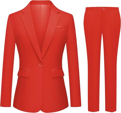 Womens 2 Piece Pants Suit Solid Notch Lapel One Button Slim Fit Blazer Jacket Elastic Waist Pants Tuxedo Set in Saudi Arabia