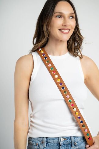 BLOC Purse Strap Replacement for Crossbody Bags, Studded Shoulder Strap, Stud Strap for Handbags and Purses (Brown with Multicolor Studs) in Saudi Arabia