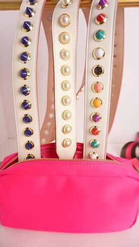 BLOC Purse Strap Replacement for Crossbody Bags, Studded Shoulder Strap, Stud Strap for Handbags and Purses (Brown with Multicolor Studs) in Saudi Arabia