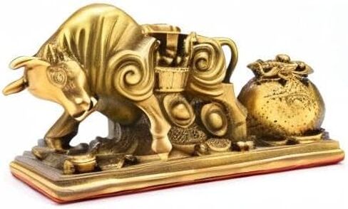 BRASSTAR Resin Fengshui Statue Bull Bring Gold Attract Wealth Fortune Luck Gather Wall Street Business Gifts Financial Securities Mascot Office Home Decor PTWQ020 in Kuwait