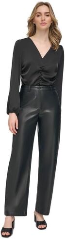 Calvin Klein Women's Slim-Leg Faux Leather Pants (Black, 8) in Saudi Arabia