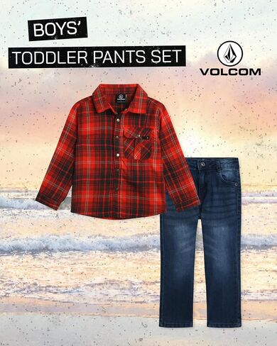 طقم سراويل للأولاد الصغار من Volcom - قطعتان من قميص الفلانيل المصقول وبنطلون جينز منسوج قابل للتمدد للأولاد الصغار (12M-7) in Saudi Arabia