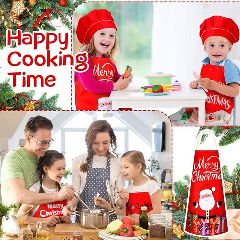 Hoolerry 4 Set Christmas Kids Apron and Chef Hat Boys Girls Aprons with 2 Pockets Hats Cooking Kitchen Painting Baking Wear in Saudi Arabia
