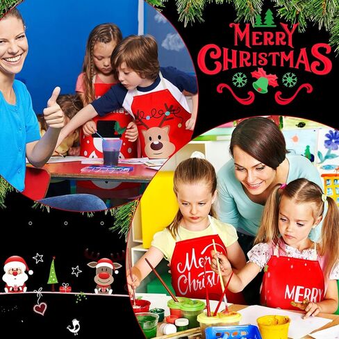 Hoolerry 4 Set Christmas Kids Apron and Chef Hat Boys Girls Aprons with 2 Pockets Hats Cooking Kitchen Painting Baking Wear in Saudi Arabia