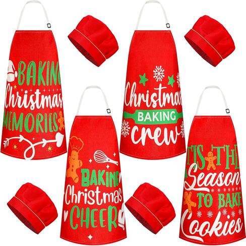 Hoolerry 4 Set Christmas Kids Apron and Chef Hat Boys Girls Aprons with 2 Pockets Hats Cooking Kitchen Painting Baking Wear in Saudi Arabia