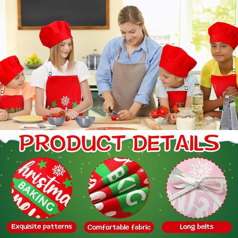 Hoolerry 4 Set Christmas Kids Apron and Chef Hat Boys Girls Aprons with 2 Pockets Hats Cooking Kitchen Painting Baking Wear in Saudi Arabia