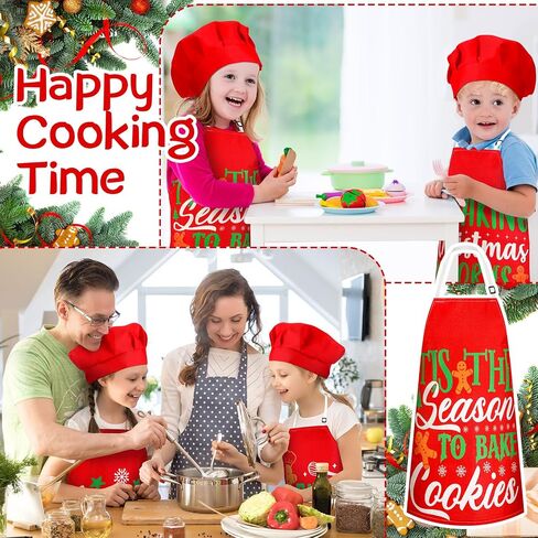Hoolerry 4 Set Christmas Kids Apron and Chef Hat Boys Girls Aprons with 2 Pockets Hats Cooking Kitchen Painting Baking Wear in Saudi Arabia