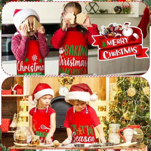 Hoolerry 4 Set Christmas Kids Apron and Chef Hat Boys Girls Aprons with 2 Pockets Hats Cooking Kitchen Painting Baking Wear in Saudi Arabia
