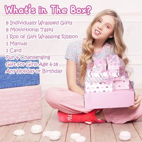 MH MYLUNE HOME Birthday Gifts for Teen Girls, Pink Gifts Basket Birthday Graduation Gifts box Set for Teen Tween Girl Age 6-18, 8 Individually Wrapped Gifts in 1 Box & Fun Task Tags in Kuwait