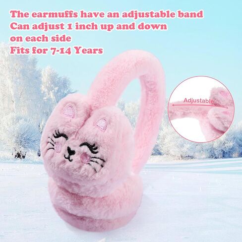 Kids Cat Earmuffs Cute Animal Ear Muffs Winter Outdoor Ear Covers Plush Ear Warmer for Boys Girls Age 7-14 in Saudi Arabia