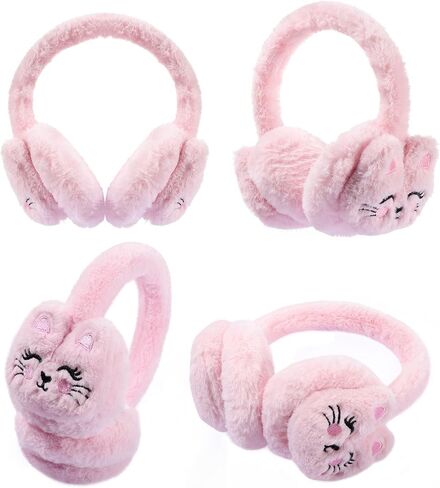 Kids Cat Earmuffs Cute Animal Ear Muffs Winter Outdoor Ear Covers Plush Ear Warmer for Boys Girls Age 7-14 in Saudi Arabia