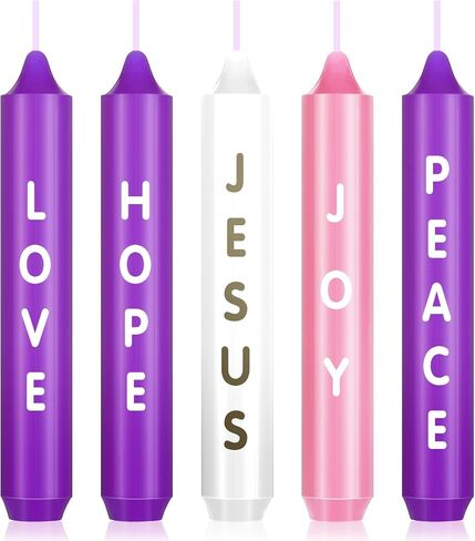 5 Pieces Advent Candles Christmas Advent Candles with Words Hope Peace Love Joy Christmas Advent Seasonal Celebration Candles for Holiday Decoration (5 Inch) in Saudi Arabia