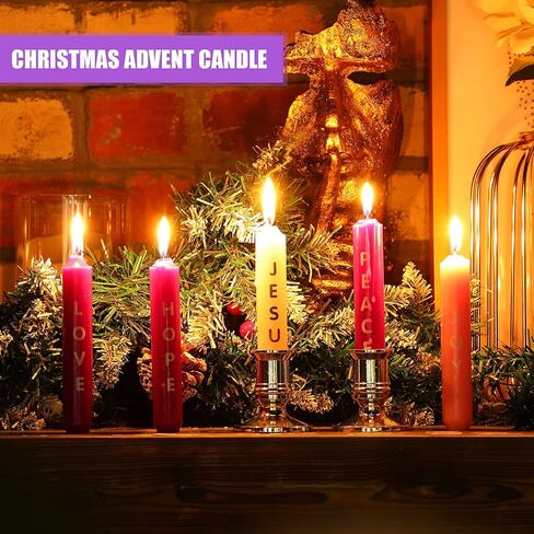 5 Pieces Advent Candles Christmas Advent Candles with Words Hope Peace Love Joy Christmas Advent Seasonal Celebration Candles for Holiday Decoration (5 Inch) in Saudi Arabia