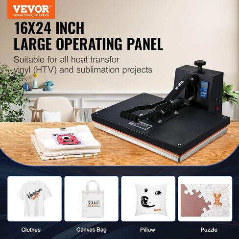 VEVOR Heat Press 16x24، 1700W Power Heat Press Machine، تسخين سريع، آلة ضغط حراري عالية الضغط للقميص، طابعة التسامي الصناعية الرقمية لفينيل نقل الحرارة، سهلة الاستخدام، أسود in Saudi Arabia