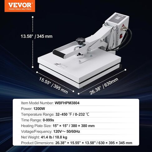 VEVOR Heat Press 16x24، 1700W Power Heat Press Machine، تسخين سريع، آلة ضغط حراري عالية الضغط للقميص، طابعة التسامي الصناعية الرقمية لفينيل نقل الحرارة، سهلة الاستخدام، أسود in Saudi Arabia