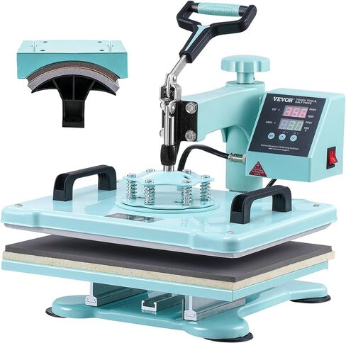 VEVOR 15x15 Heat Press & Hat Heat Press 2 in 1 Machine, Digital Temp&Timer Control, Heat Up Fast & Even - Cap & Shirt Press Combo Machine for Most Hats, T Shirt, Cap, Pillow, Bag, Pad, Hoodie in Saudi Arabia