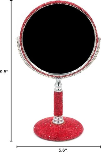 مرآة مكياج على الطاولة مزدوجة الجوانب من حجر الراين بلينغ، مرآة مكياج معدنية مستديرة مع مرآة مكبرة 1:2، مرآة دوارة (فضية) in Kuwait