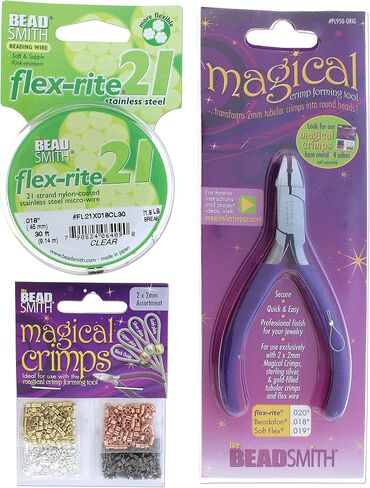 The Beadsmith Magical Crimper Kit, Includes Crimp Forming Pliers, 500 Crimp Tubes, 2x2mm in Assorted Colors and 21-strand FlexRite Wire, Create Smooth, Rounded Crimps Every Time, No Sharp Edges in Saudi Arabia