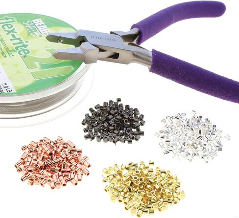 The Beadsmith Magical Crimper Kit, Includes Crimp Forming Pliers, 500 Crimp Tubes, 2x2mm in Assorted Colors and 21-strand FlexRite Wire, Create Smooth, Rounded Crimps Every Time, No Sharp Edges in Saudi Arabia